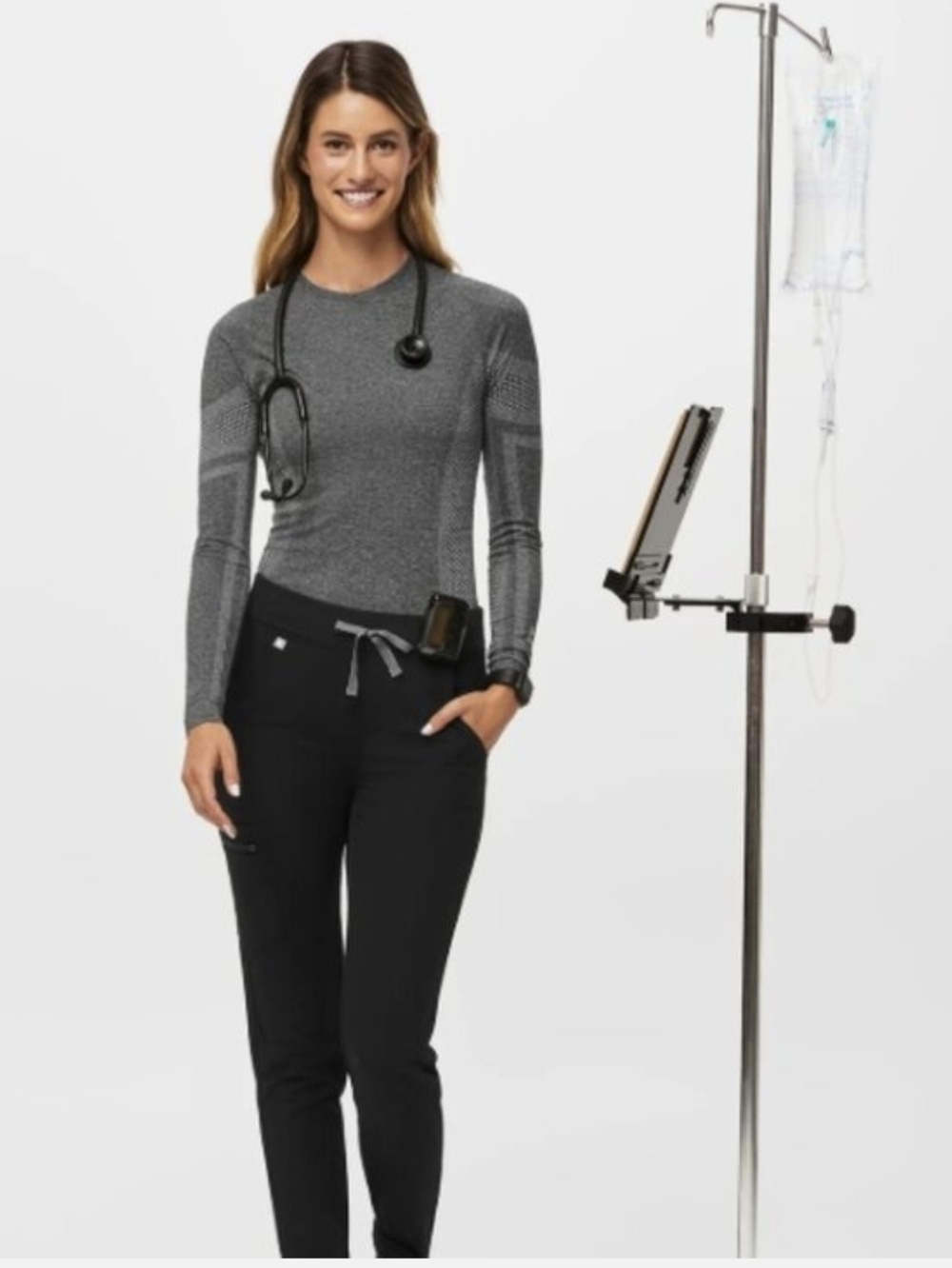 Figs Salta Seamless Longsleeve Underscrub in Graphite Size M